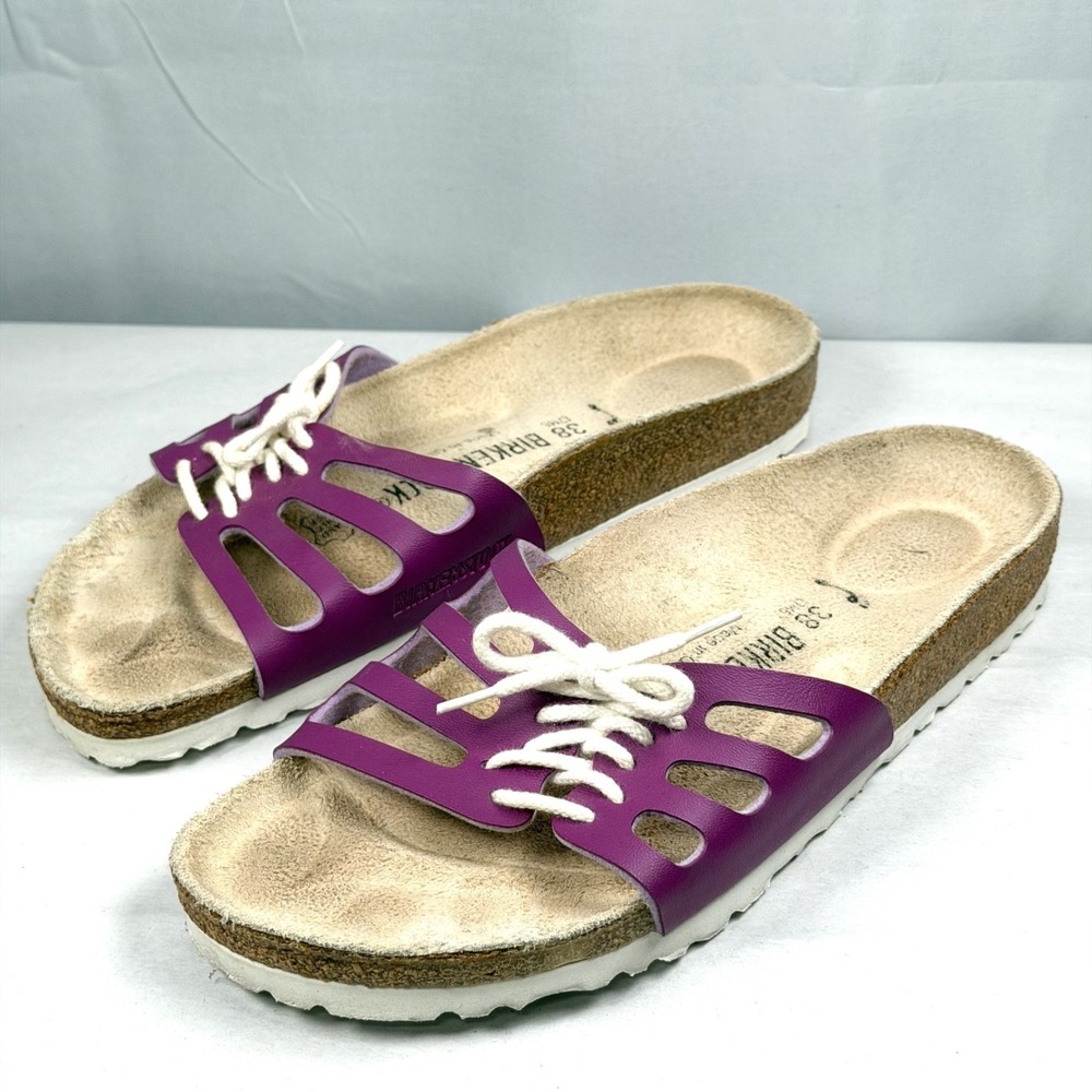 Birkenstock Germany Novato Magenta Pink Plum Leather Sandals Shoes Flats Size 38